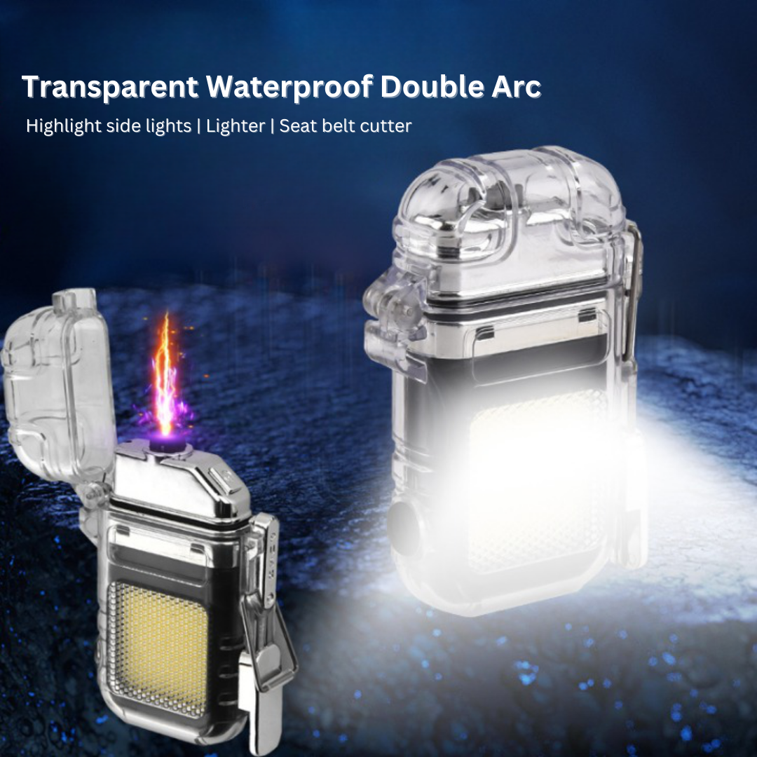 Mini Portable Dual Arc Lighter with LED Flashlight Type-C Rechargeable Transparent Body