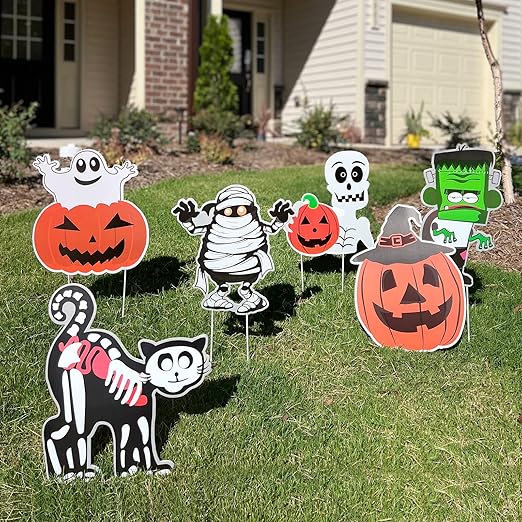 6 pc Halloween Yard Stakes Pumpkin Ghost Monster for Halloween Decoration