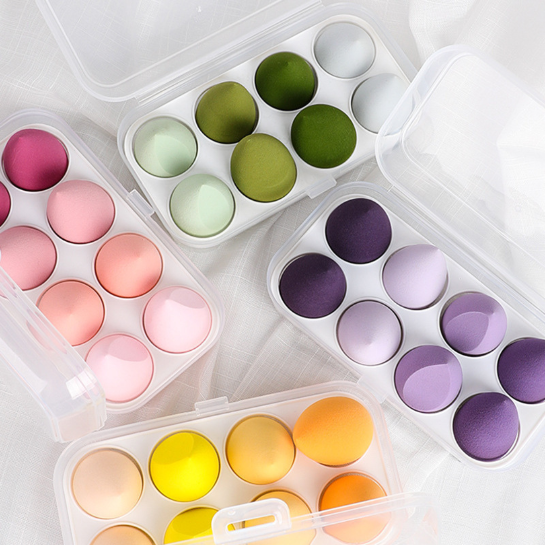 8 pc Teardrop Egg Shape Beauty Blender Puff Makeup Sponge Set With Storage Box