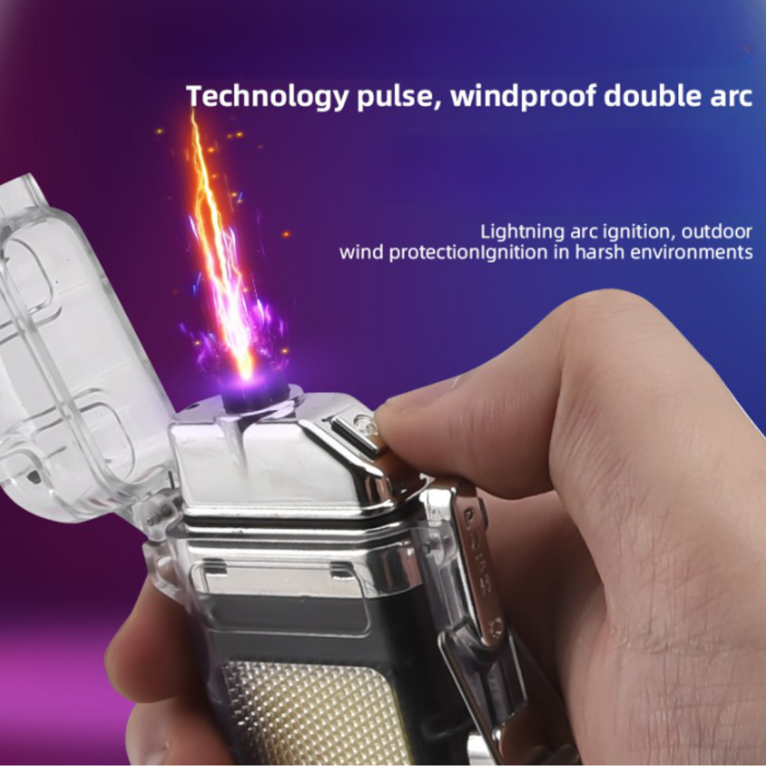 Mini Portable Dual Arc Lighter with LED Flashlight Type-C Rechargeable Transparent Body