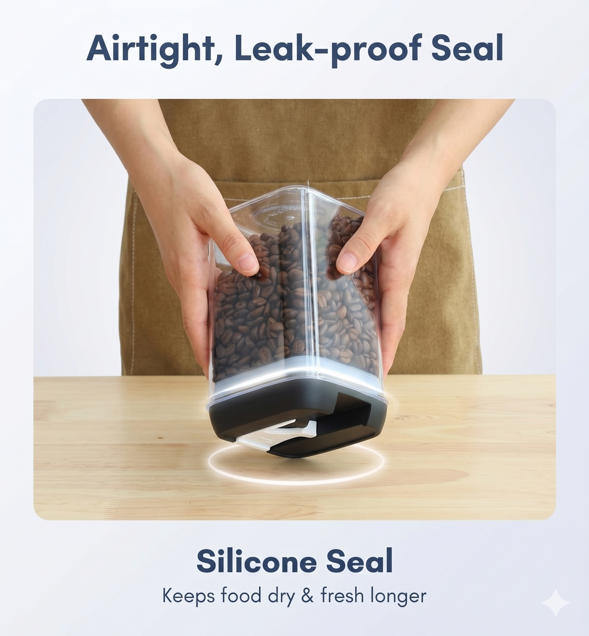 Leak-proof food storage container tilted, demonstrating secure airtight seal