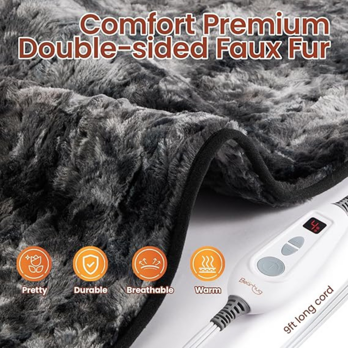 Bearhug Weighted Heating Pad Double-Sided Faux Fur 17x33in
