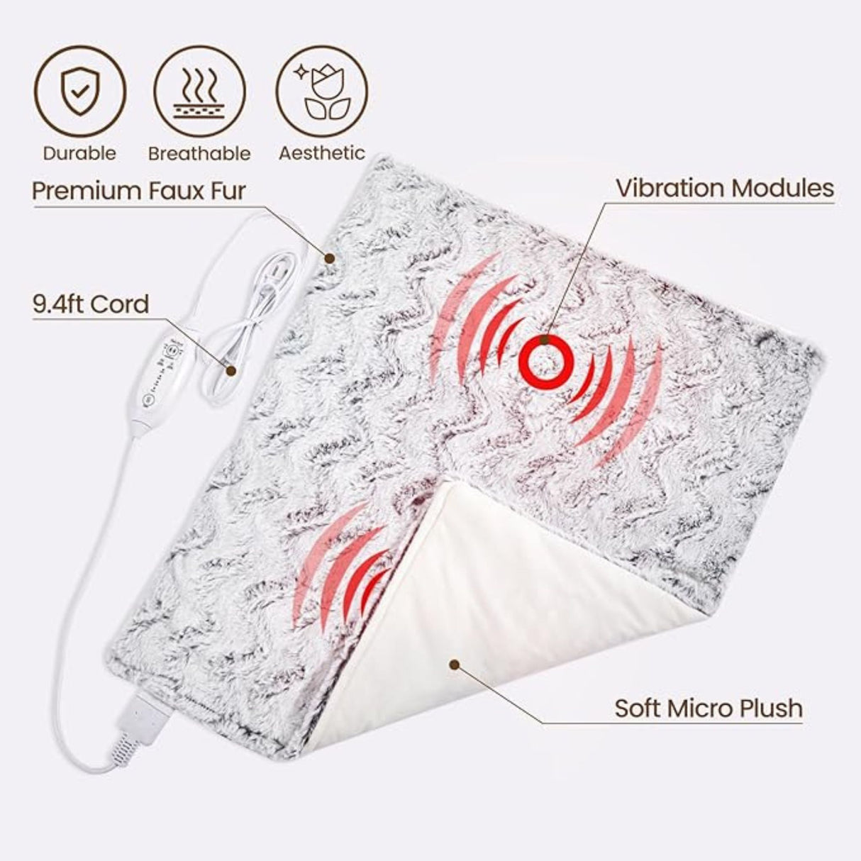 Bearhug weighted heating pad detail showing soft faux fur and internal components