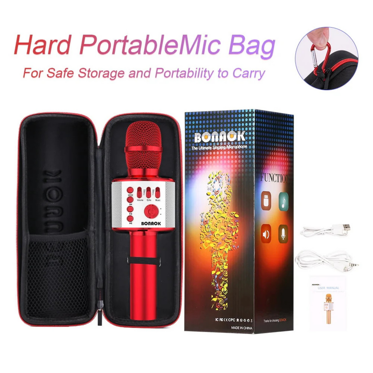 Bonaok 3-in-1 Portable Wireless Bluetooth Karaoke Microphone