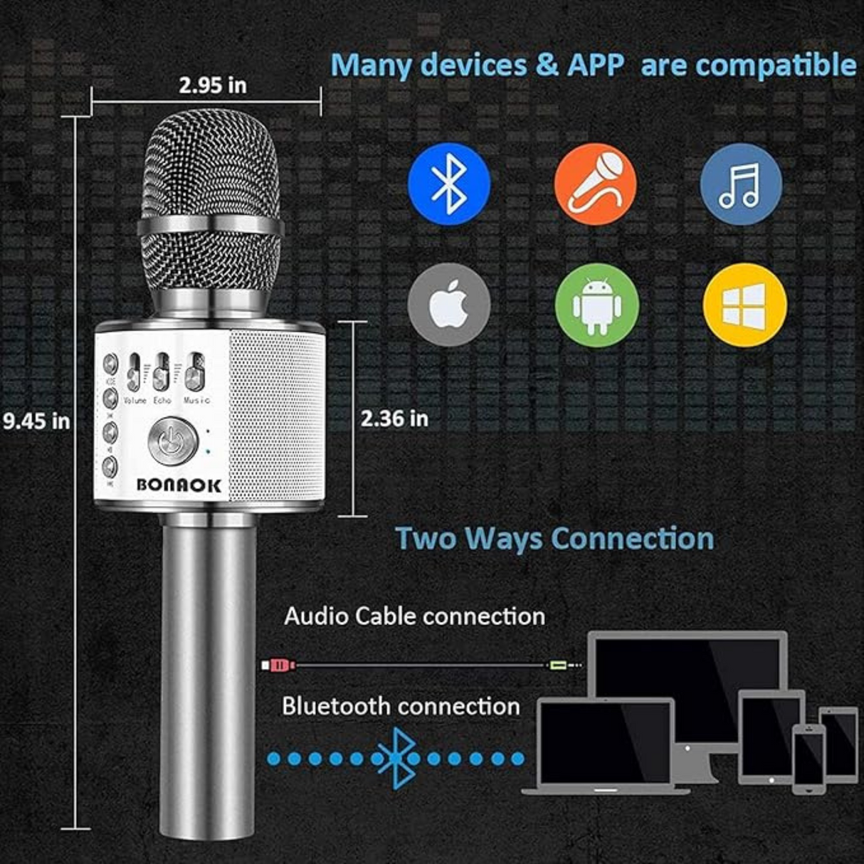 Bonaok 3-in-1 Portable Wireless Bluetooth Karaoke Microphone