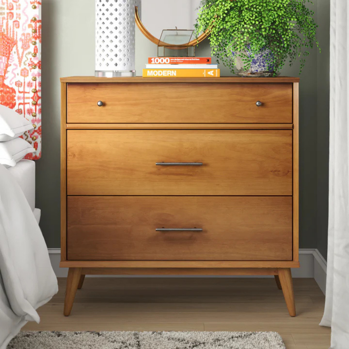 Camaflexi Mid-Century Solid Wood 3 Drawer Dresser Castanho Brown