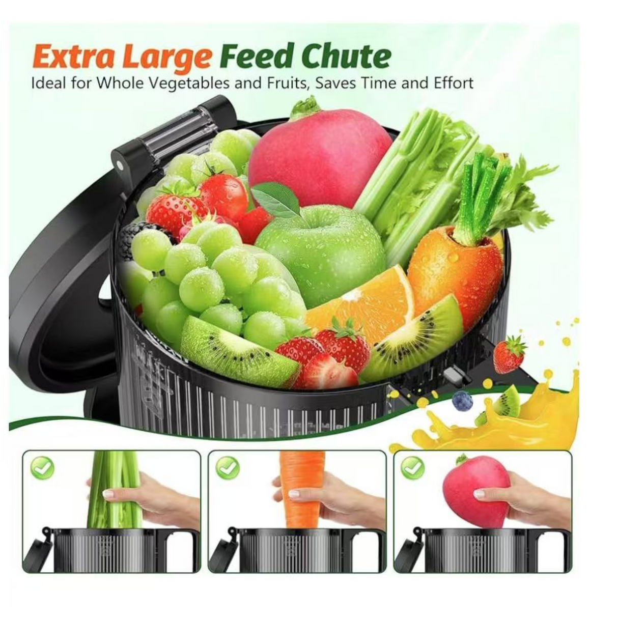 Cold Press Masticating Juicer with 5.4" Wide Feed Chute