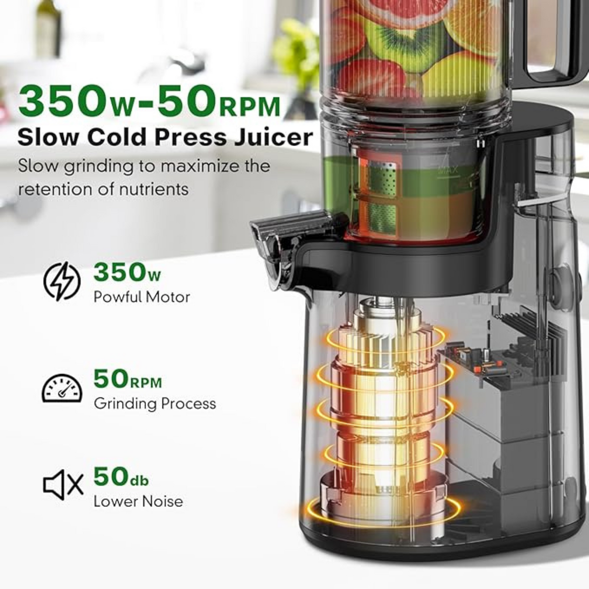 Cold Press Masticating Juicer with 5.4" Wide Feed Chute