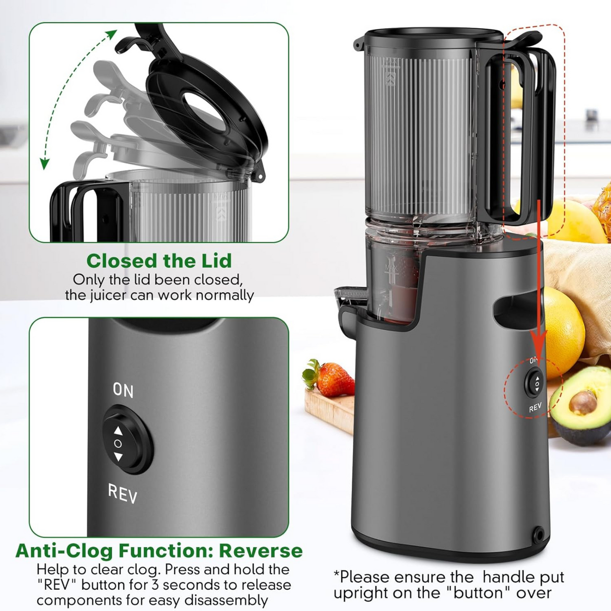 Cold Press Masticating Juicer with 5.4" Wide Feed Chute