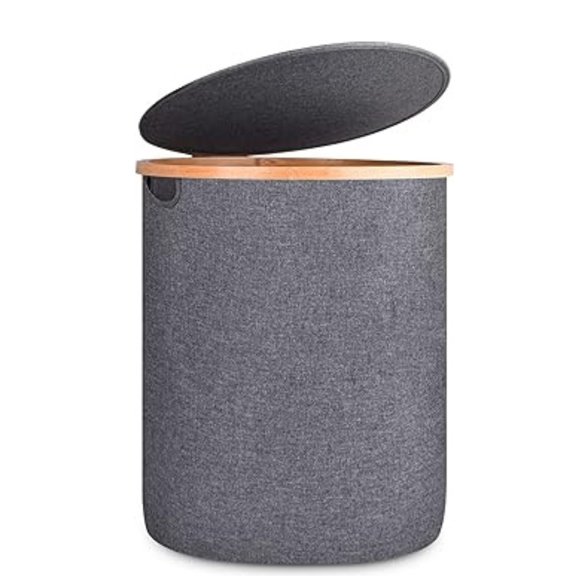 Collapsible Round Shaped Laundry Hamper with Lid and Bamboo Handle 90L