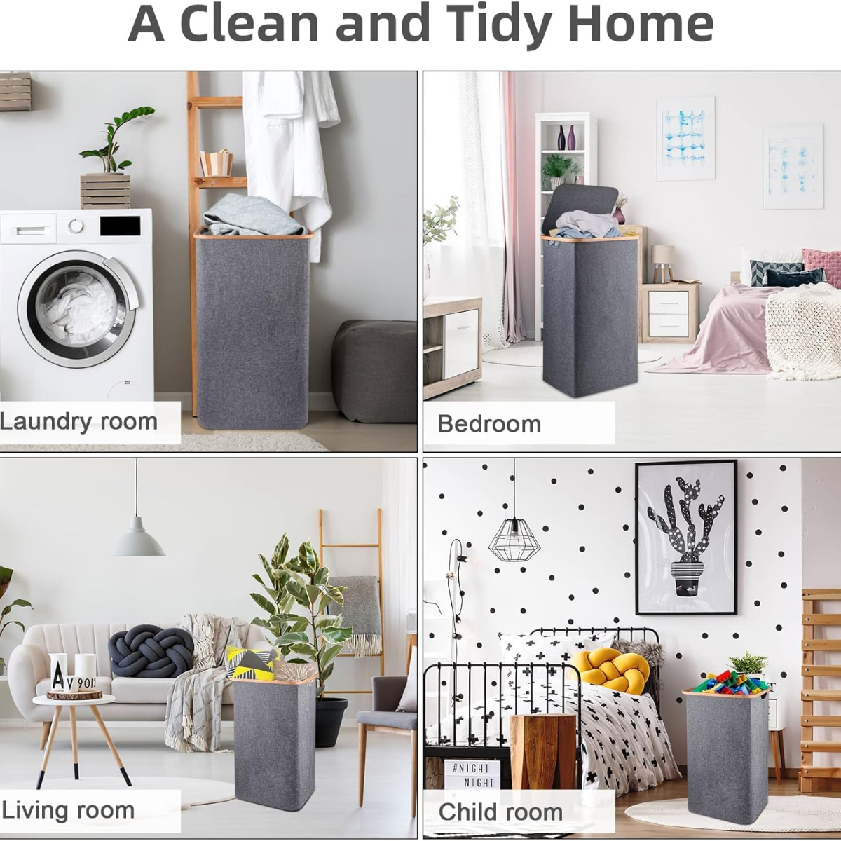 Collapsible Square Shaped Laundry Hamper with Lid and Handle 60L