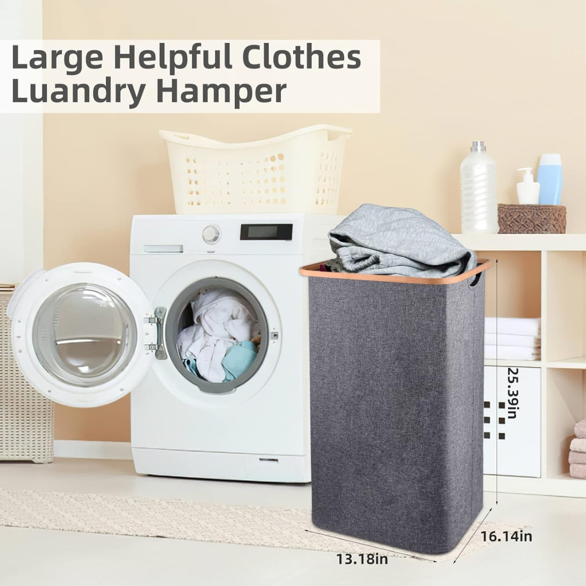 Collapsible Square Shaped Laundry Hamper with Lid and Handle 60L