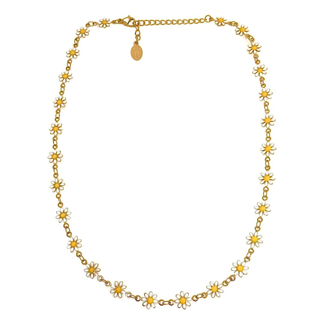 18K Gold Plated Adjustable Dainty Daisy Choker Necklace Stainless Steel