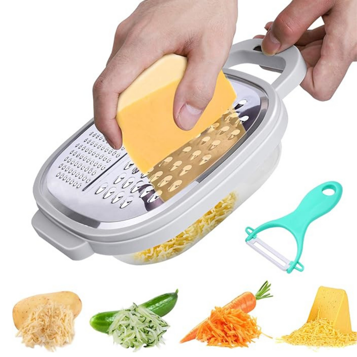 Debo Stainless Steel Cheese Grater with Lid and Detachable Storage Container