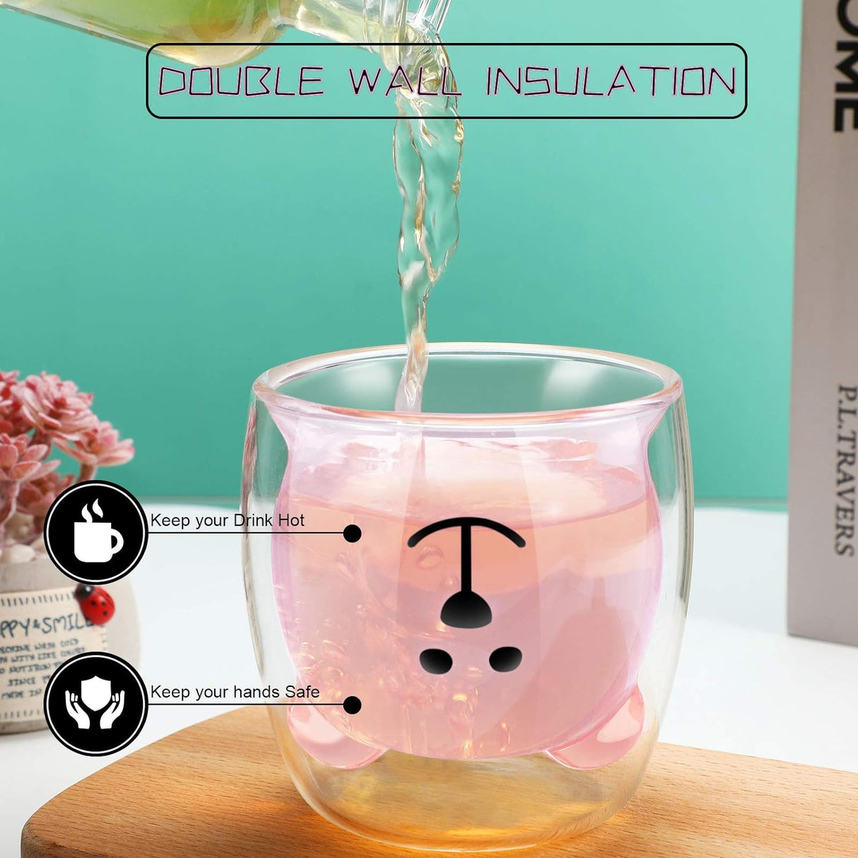 Cute Bear Tea Cup Double Wall Glass