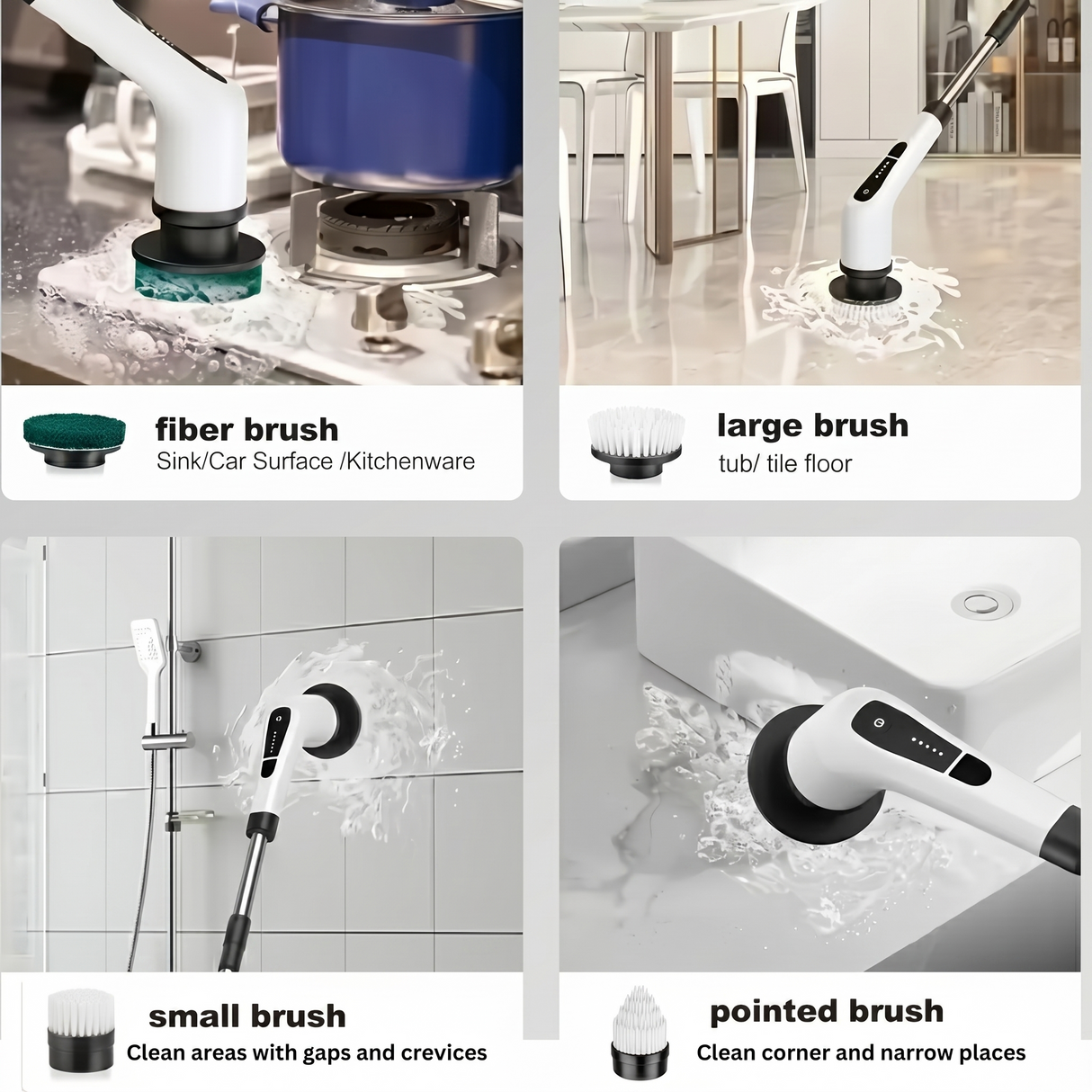 Electric cleaning brush set with multiple interchangeable heads for different surfaces