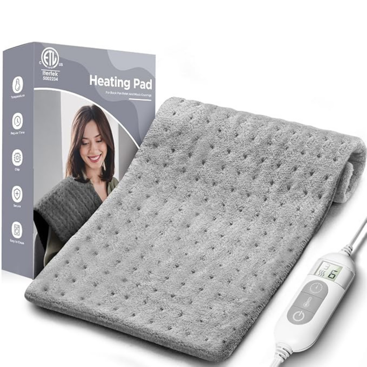 Heating Pad 6 Level Heat Settings and Auto Shut Off (Light Grey 12×24)