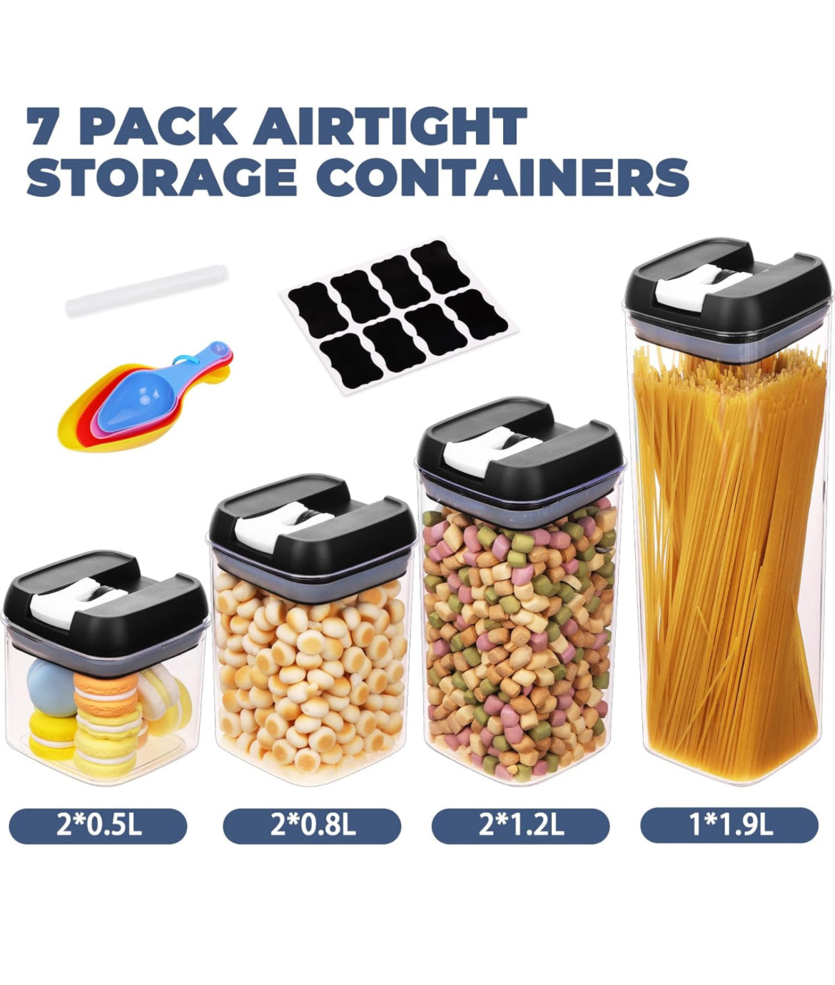 7pc Set Airtight BPA Free Plastic Dry Food Storage Containers With Lids