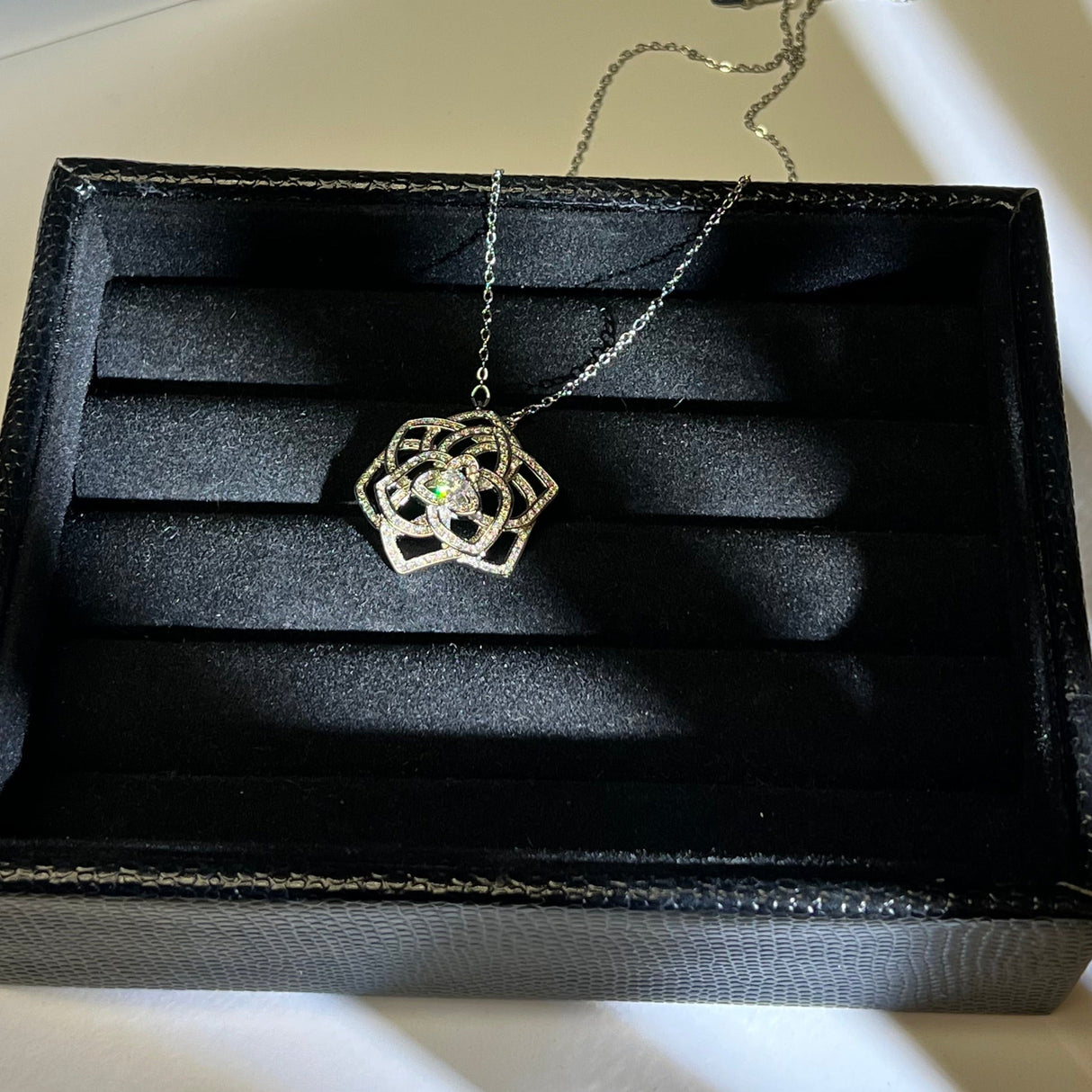 Micro Zircon Inlaid Camellia Flower Silver Necklace