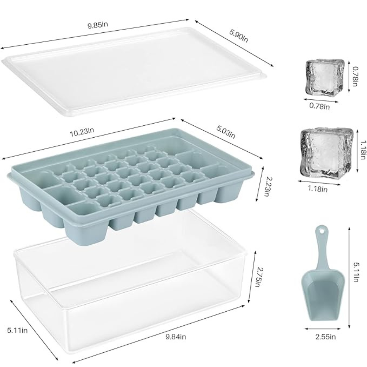 Ice Cube Tray with Lid, Bucket and Freezer Storage Bin