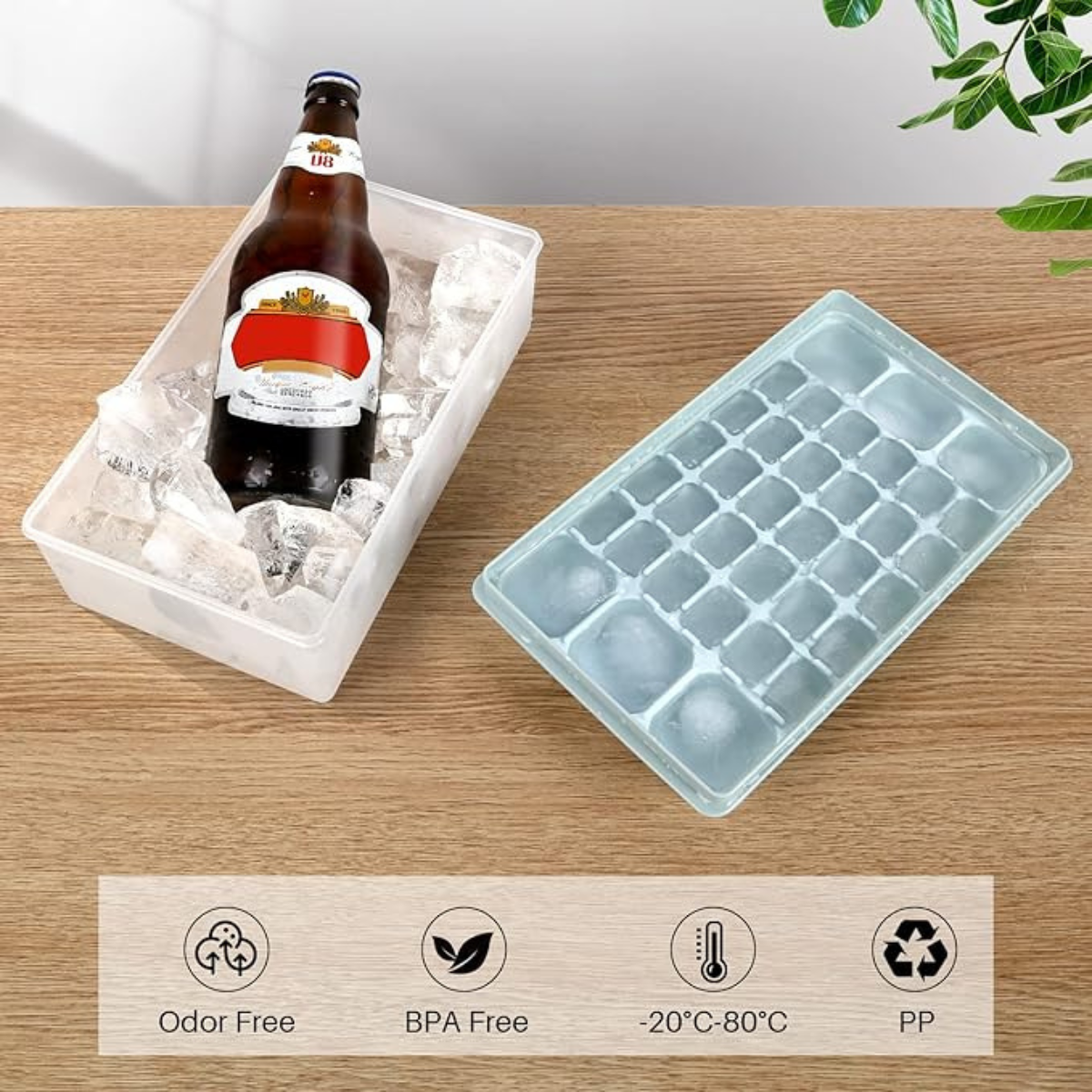 Ice Cube Tray with Lid, Bucket and Freezer Storage Bin