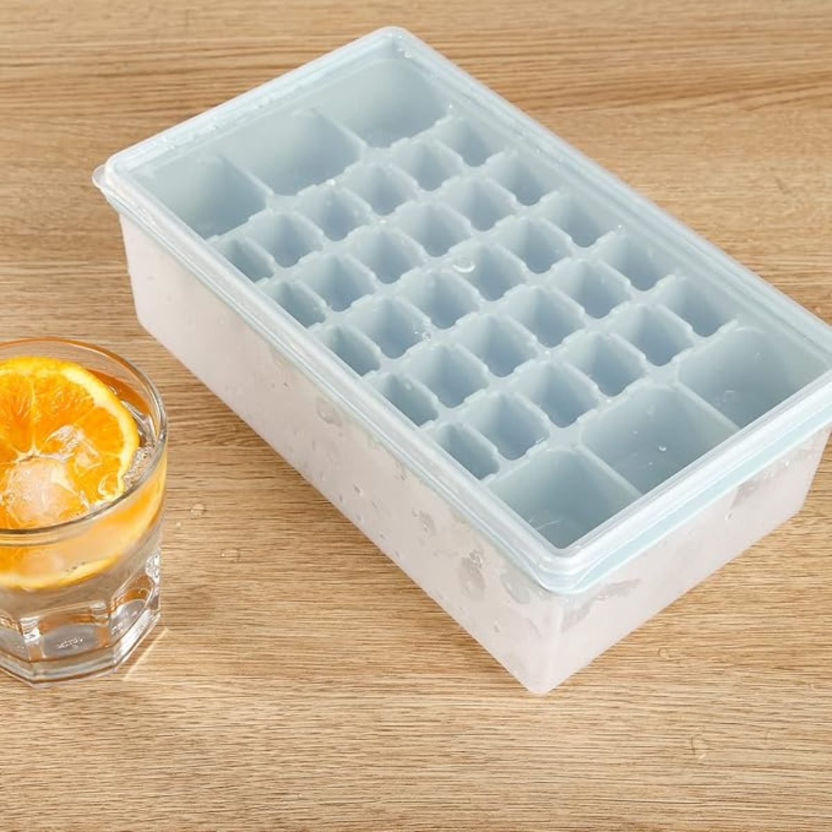 Ice Cube Tray with Lid, Bucket and Freezer Storage Bin