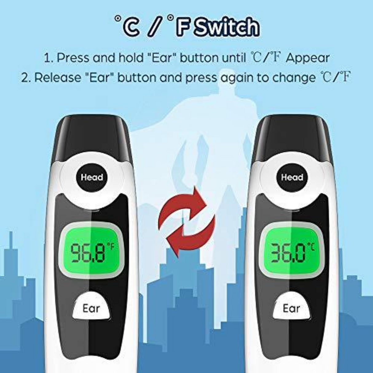 Infrared Thermometer with LCD Screen Memory Recall and Fever Alarm