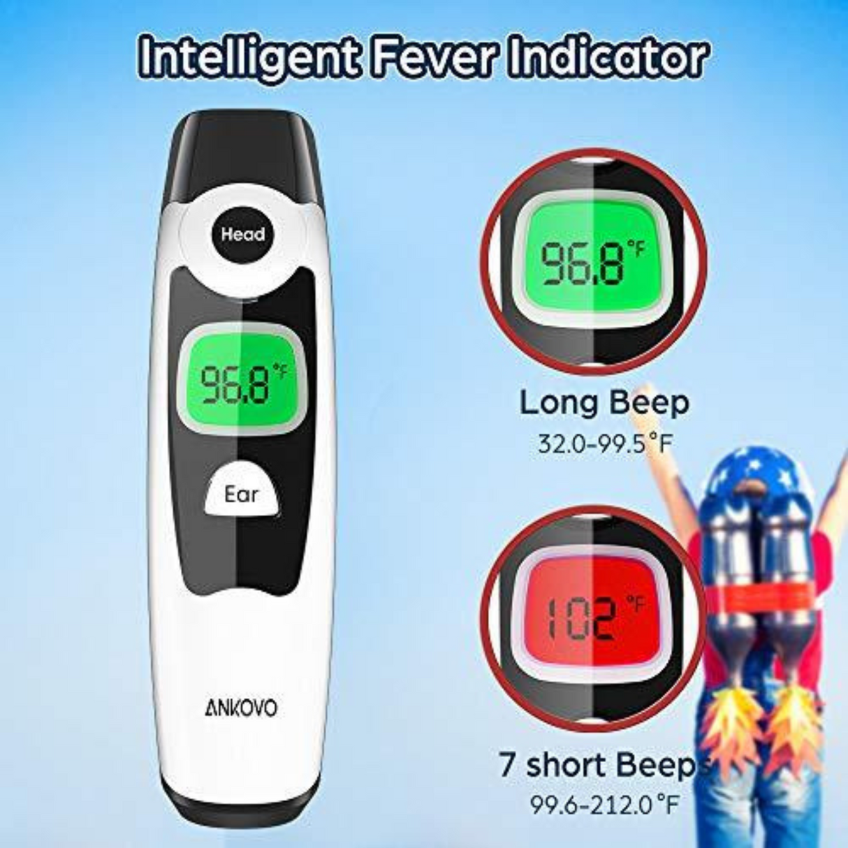 Infrared Thermometer with LCD Screen Memory Recall and Fever Alarm