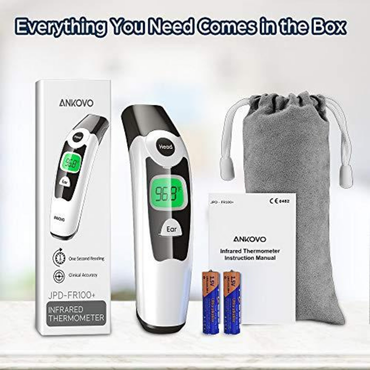 Infrared Thermometer with LCD Screen Memory Recall and Fever Alarm