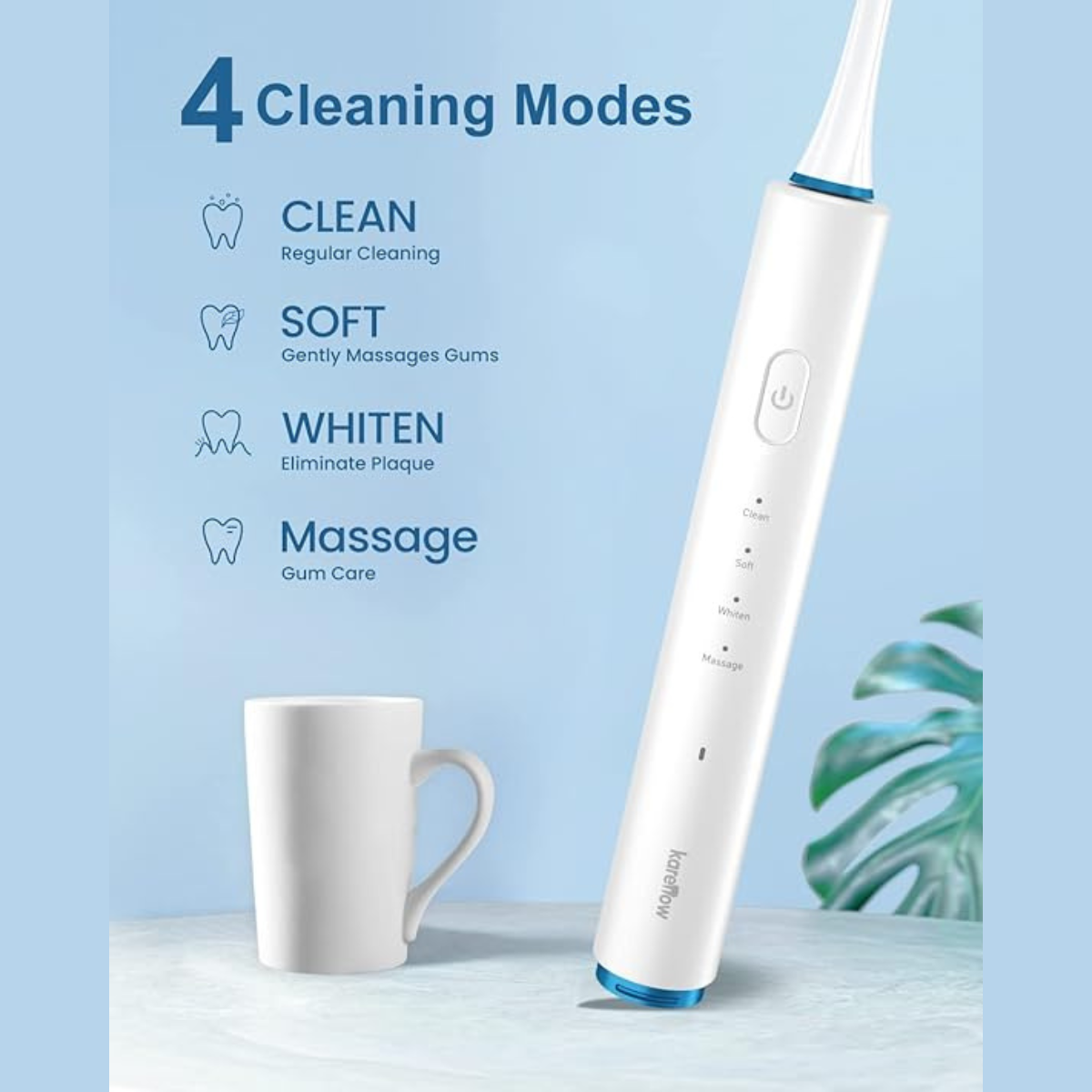 KareNow Sonic Electric Toothbrush Rechargeable with 8 Replacement Brush Heads