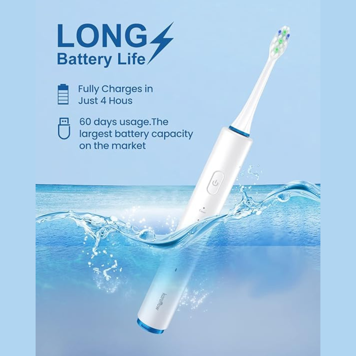 KareNow Sonic Electric Toothbrush Rechargeable with 8 Replacement Brush Heads