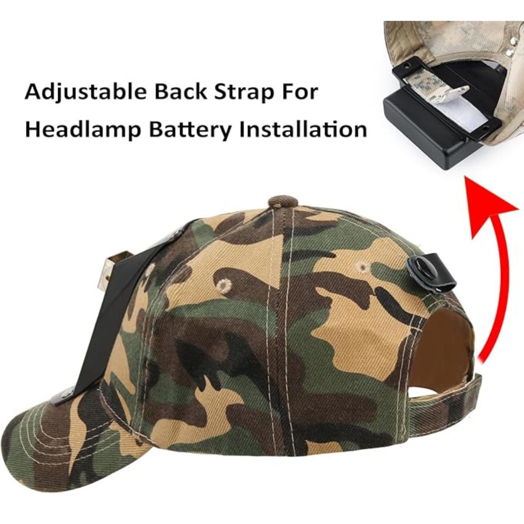LED Rechargeable Hunting Headlamp with Camo Hat