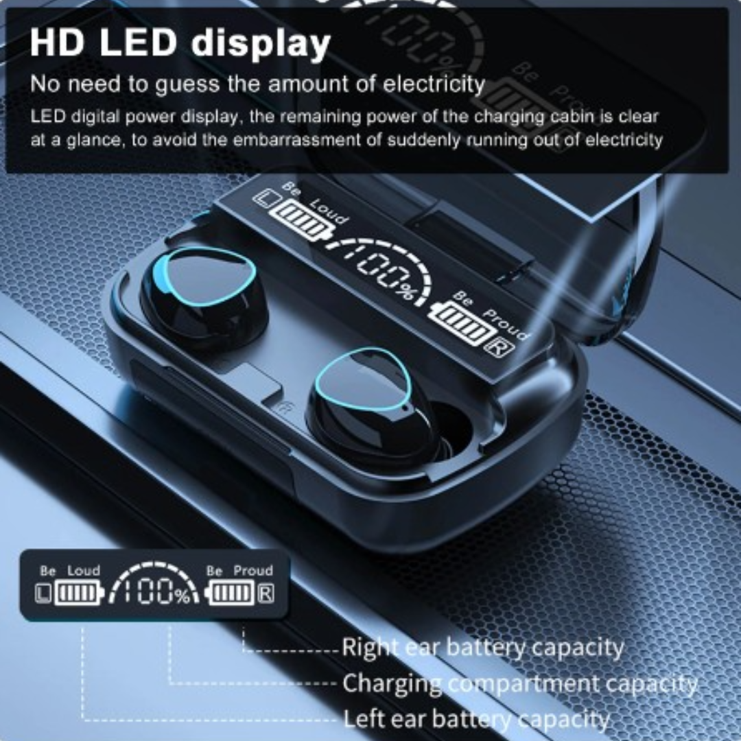 M10 Wireless Mini Earbuds IPX7 Waterproof LED Display
