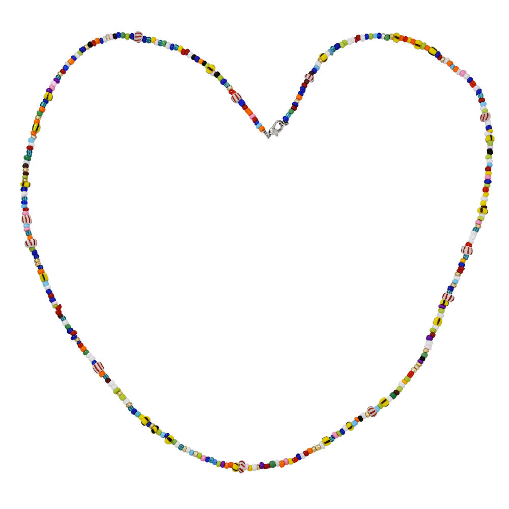 Multi Color Seed Bead Stacked Long Necklace