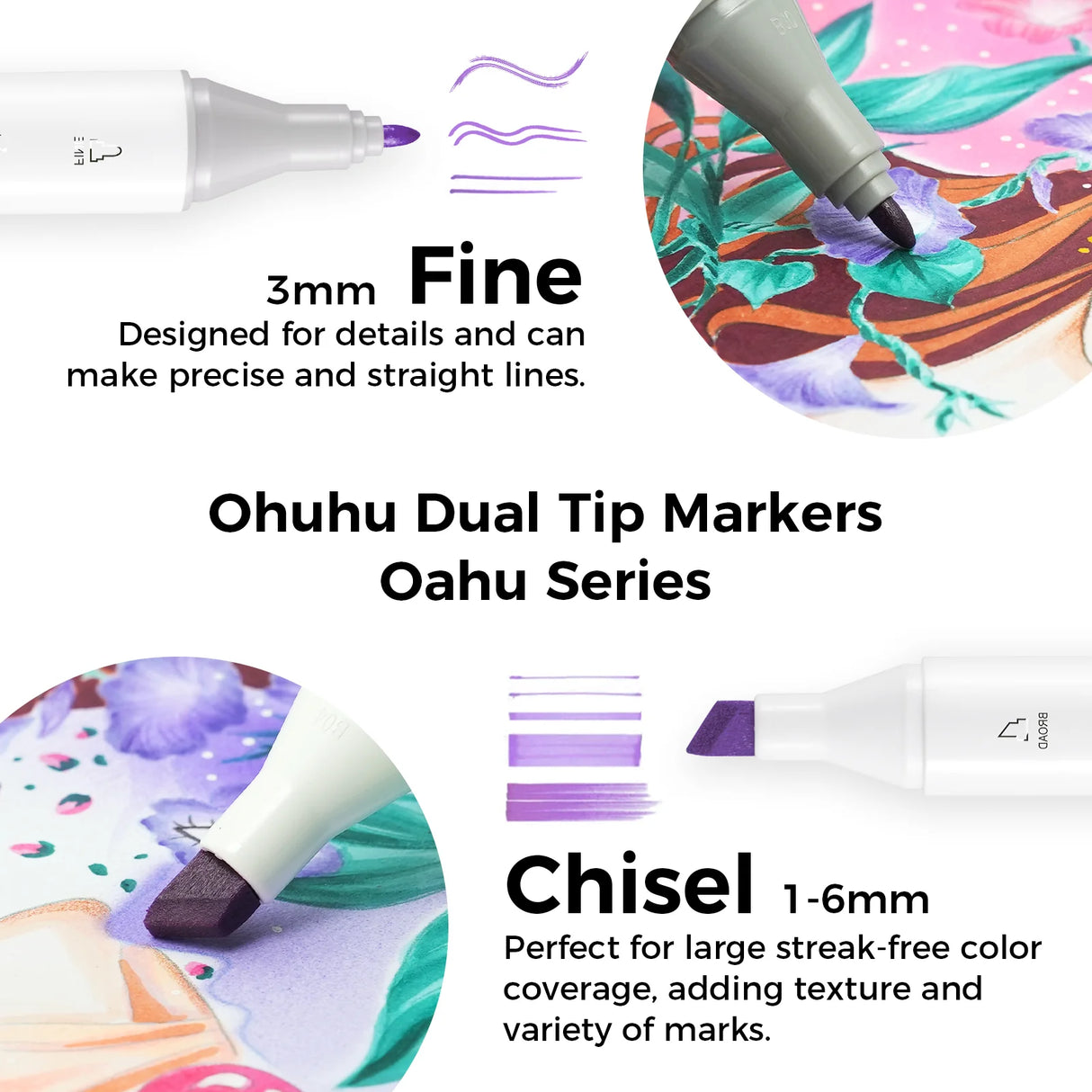 Ohuhu Oahu 120 Colors Dual Tips Alcohol Art Markers Fine & Chisel