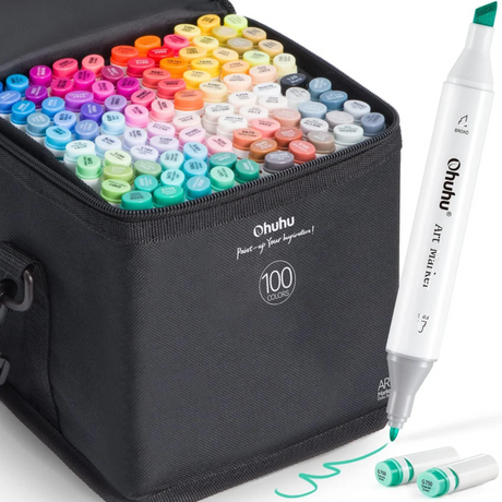 Ohuhu Oahu 100 Colors Dual Tips Alcohol Art Markers Fine & Chisel