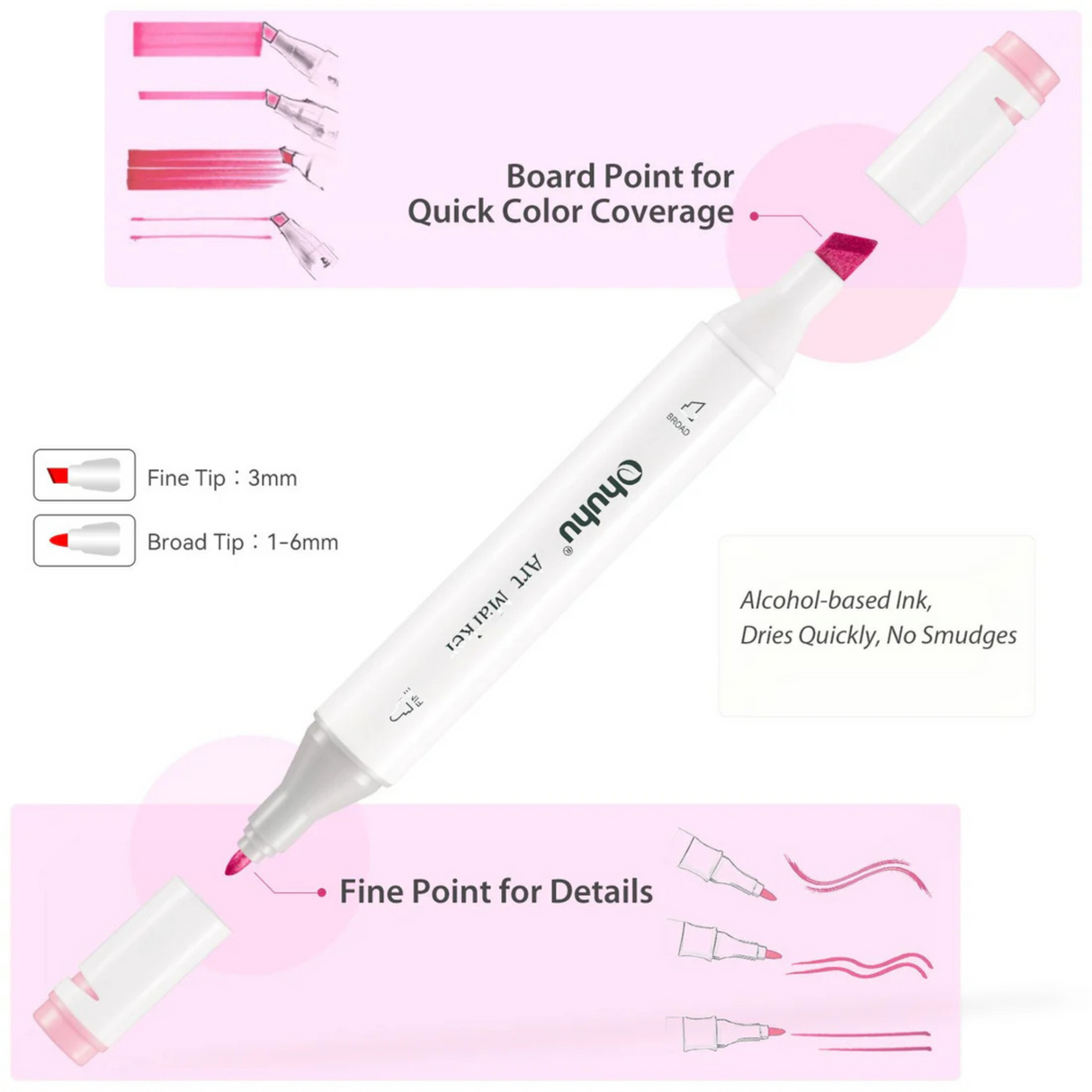 Ohuhu Oahu 100 Colors Dual Tips Alcohol Art Markers Fine & Chisel