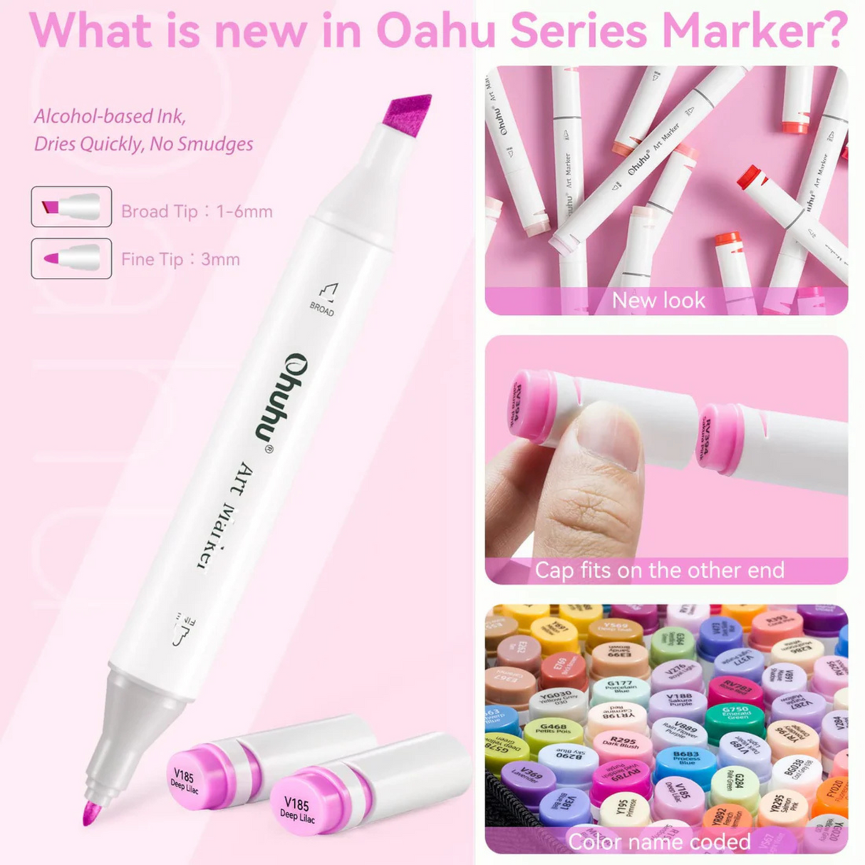 Ohuhu Oahu 100 Colors Dual Tips Alcohol Art Markers Fine & Chisel