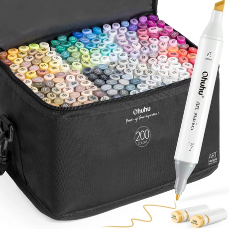 Ohuhu Oahu 200 Colors Dual Tips Alcohol Art Markers Fine & Chisel