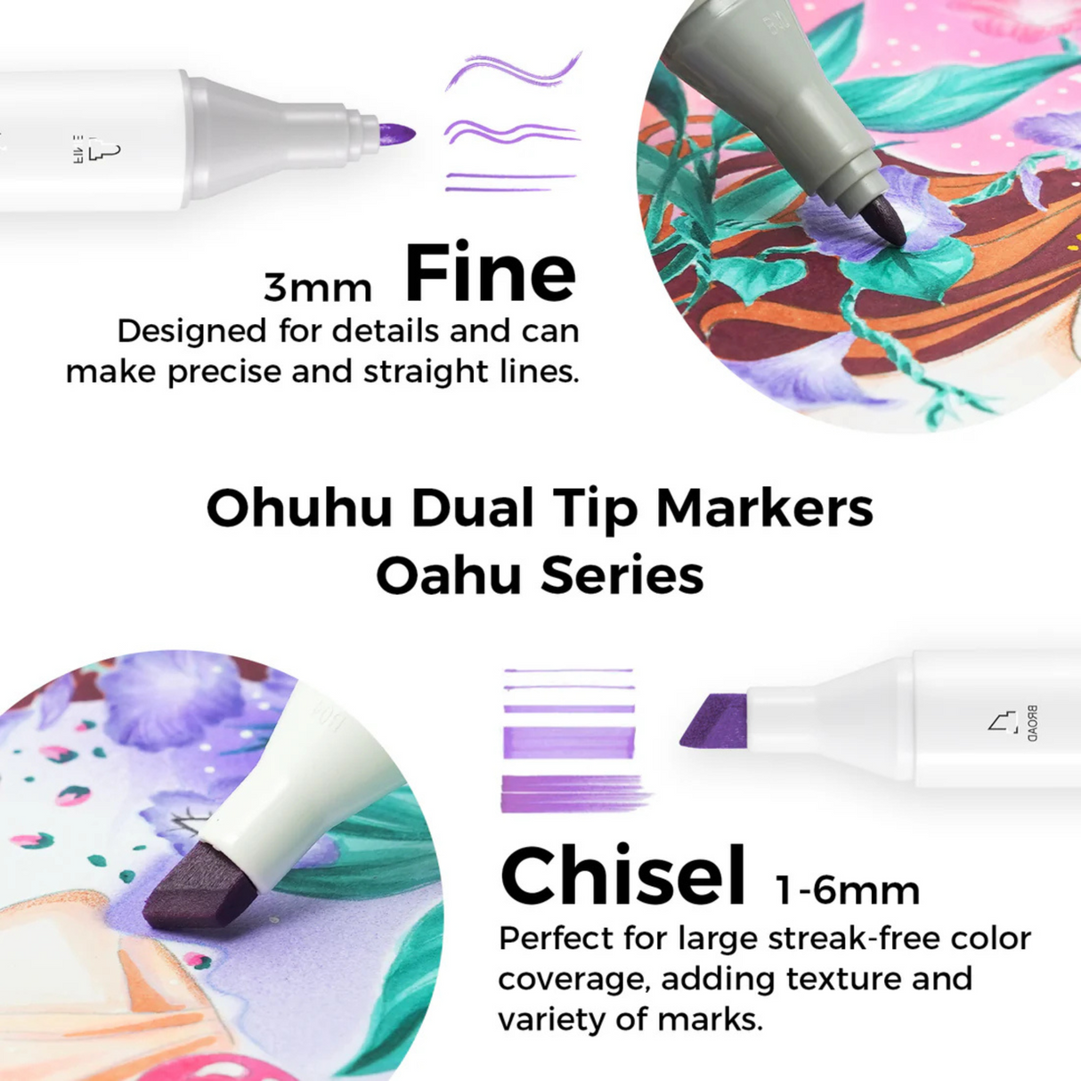 Ohuhu Oahu 320 Colors Dual Tips Alcohol Art Markers Fine & Chisel