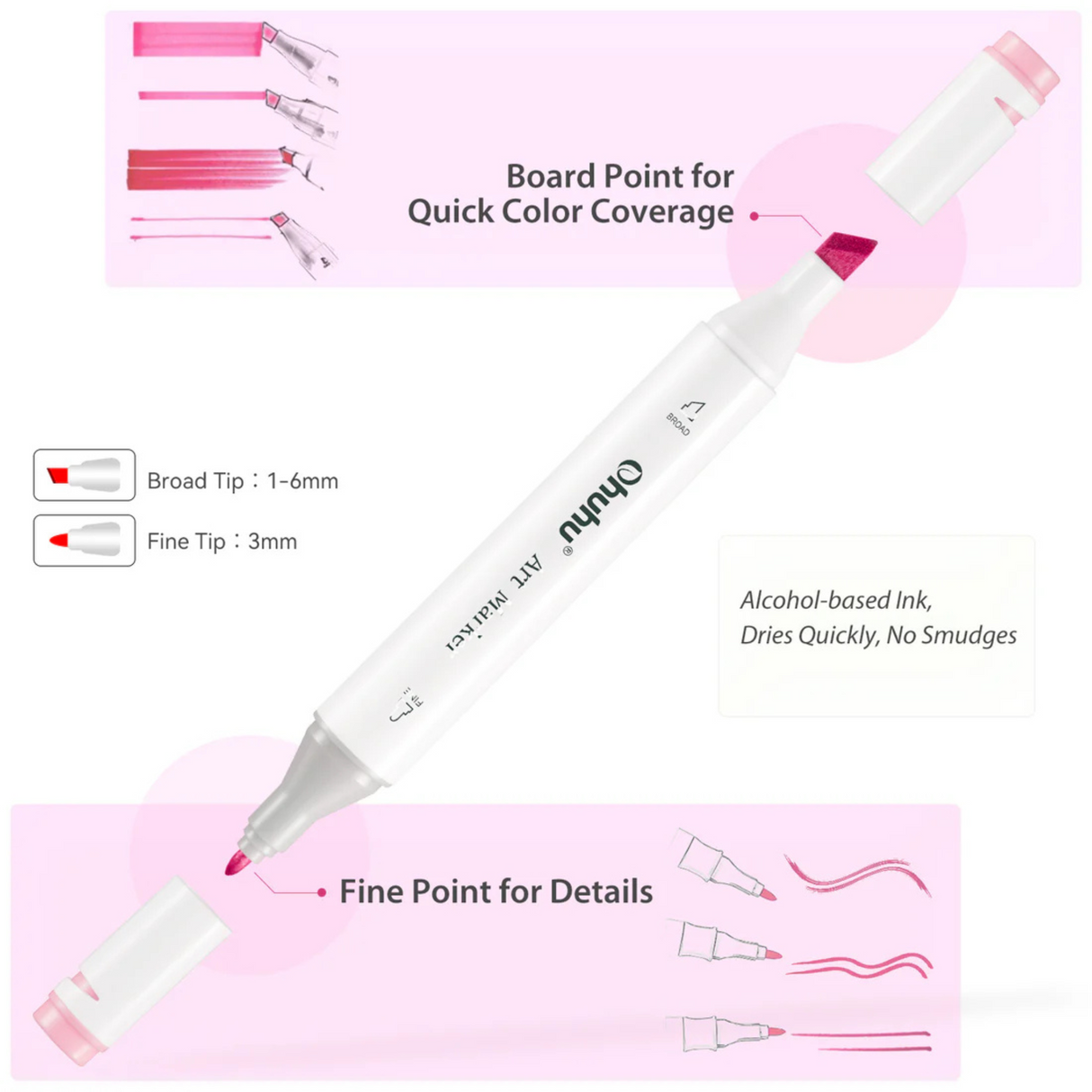 Ohuhu Oahu 320 Colors Dual Tips Alcohol Art Markers Fine & Chisel