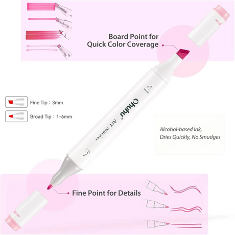 Ohuhu Oahu 48 Pastel Colors Dual Tips Alcohol Art Markers Fine & Chisel