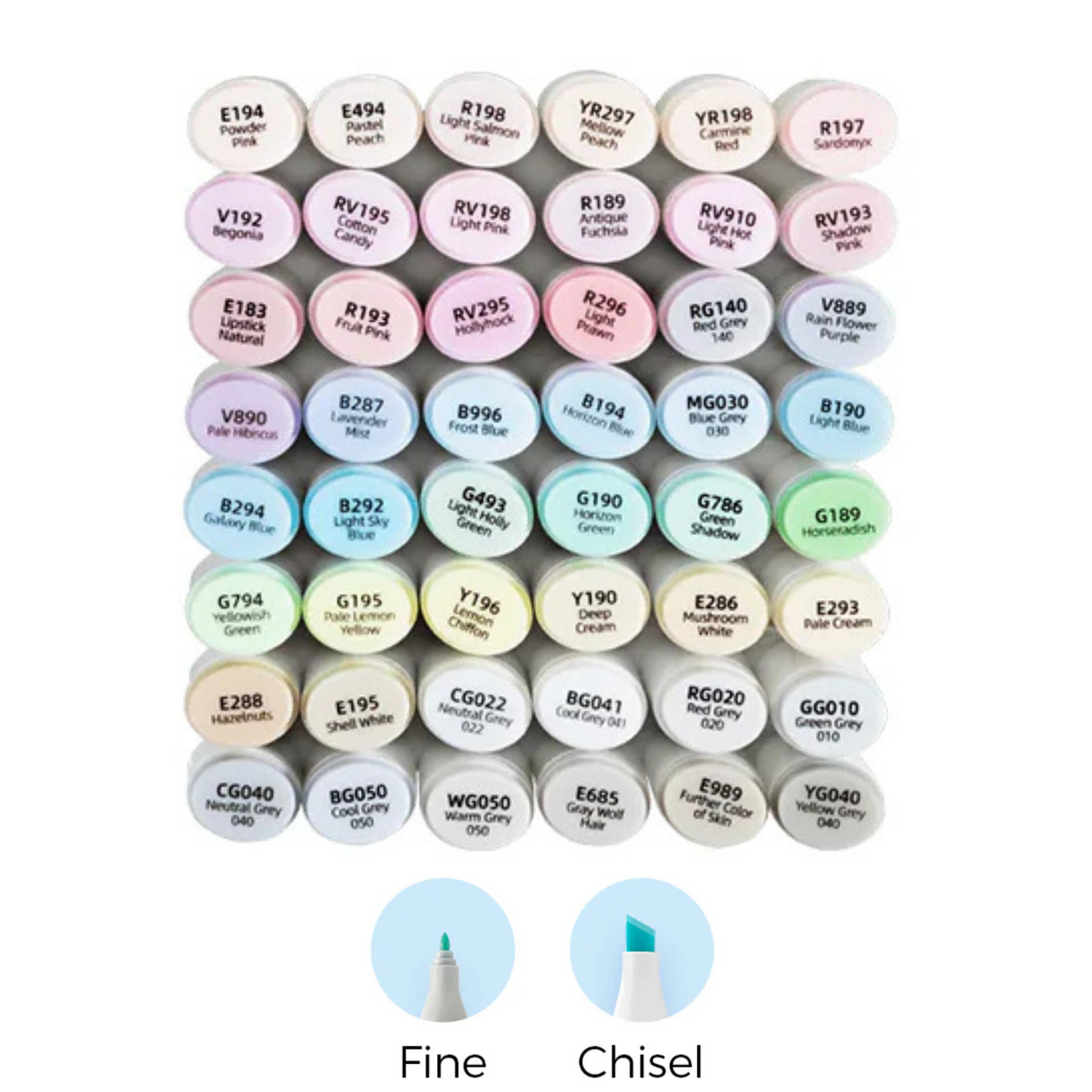 Ohuhu Oahu 48 Pastel Colors Dual Tips Alcohol Art Markers Fine & Chisel