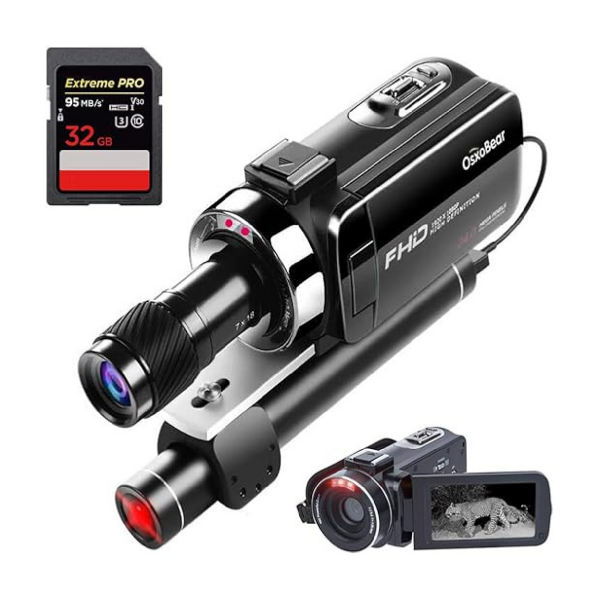 OsxoBear Video Camera Night Vision Camcorder with Mini Monocular