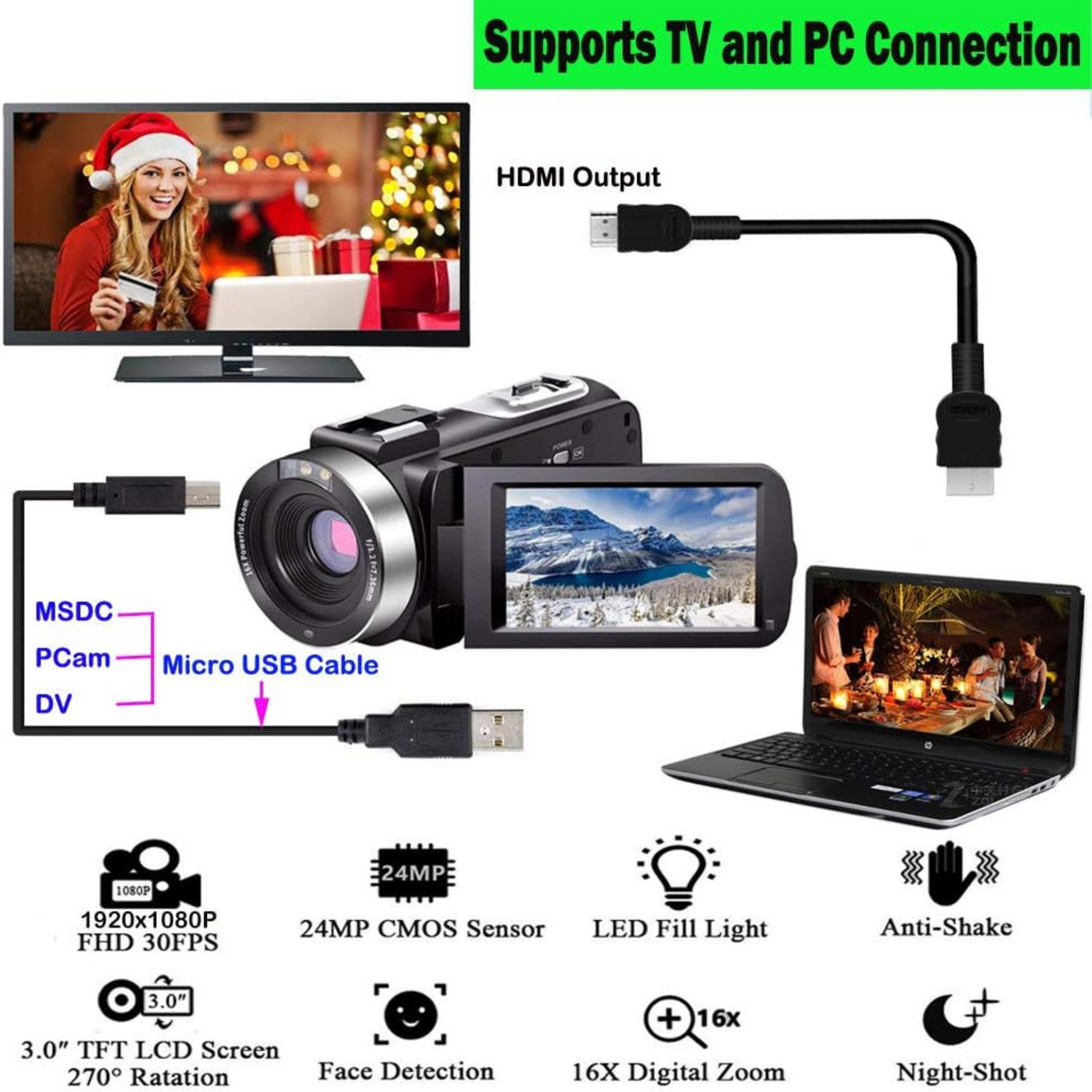 OsxoBear Video Camera Night Vision Camcorder with Mini Monocular