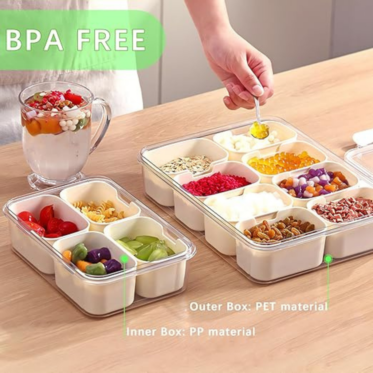 Portable Food Storage Container 8 Removable Compartments with Lid and Handle