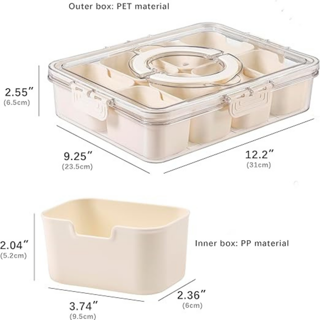 Portable Food Storage Container 8 Removable Compartments with Lid and Handle
