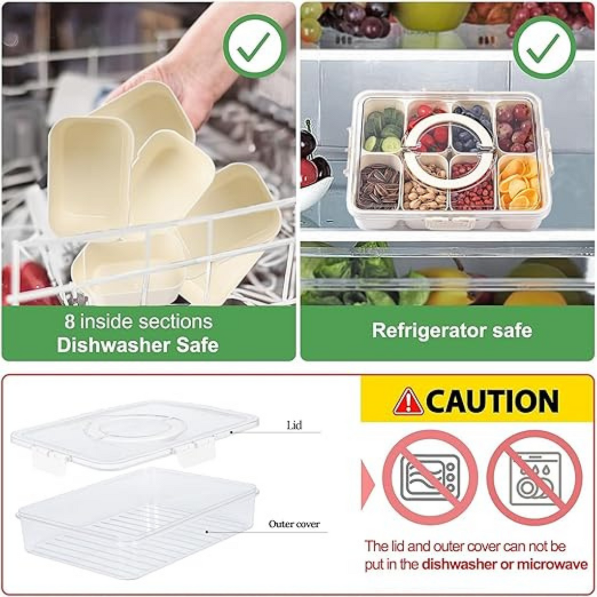 Portable Food Storage Container 8 Removable Compartments with Lid and Handle