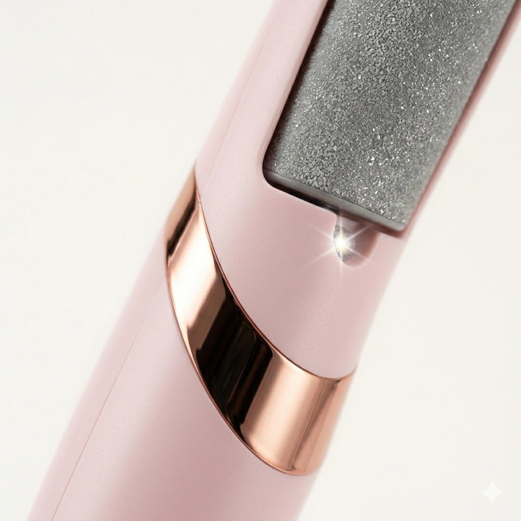 Close-up of electric callus remover grinding head with fine exfoliating surface