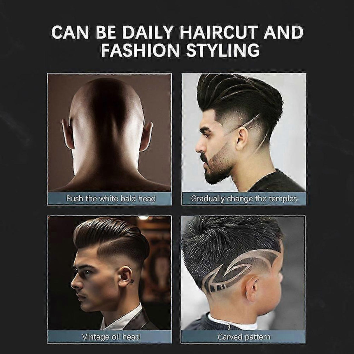 Hair clipper results showing fade styles and shaved design examples
